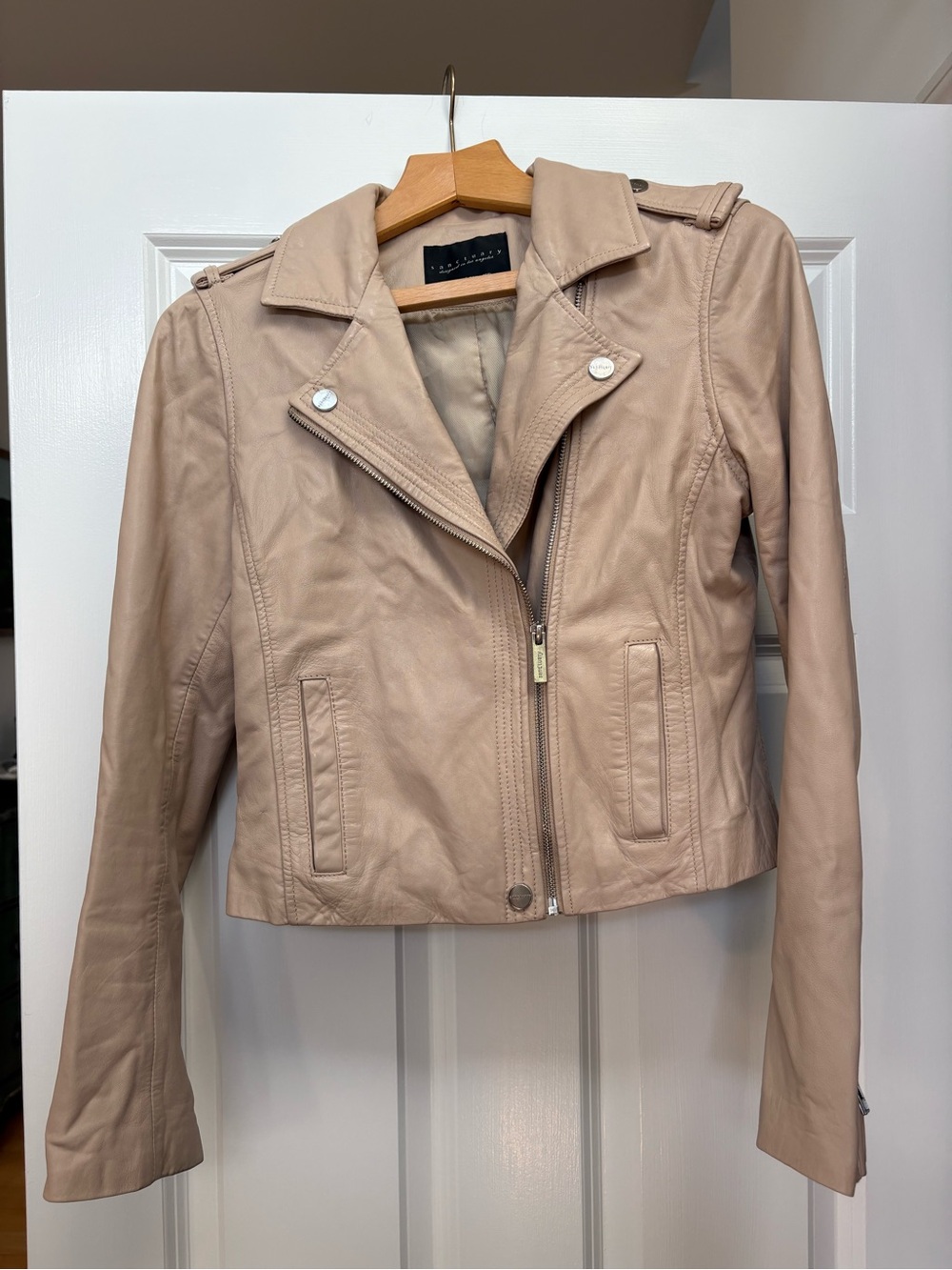 Sanctuary Tan Genuine Leather Moto Jacket - Neutral